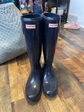 Hunter Gloss Dark Blue Tall Rain Boots